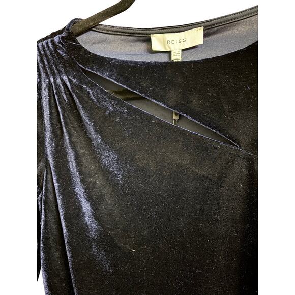 REISS Camilla Blue Velvet Off the Shoulder Mini Dress Size 6 NEW - Picture 5 of 11